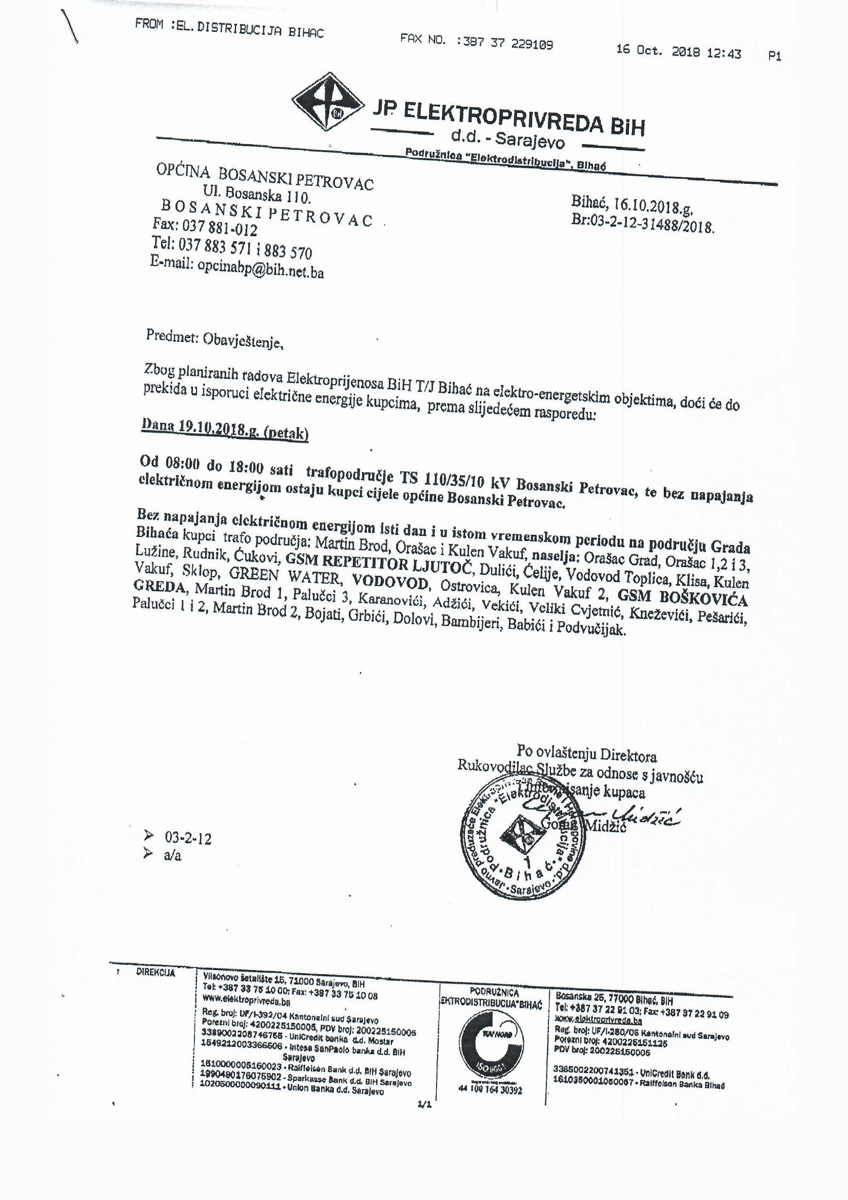 obavjestenje